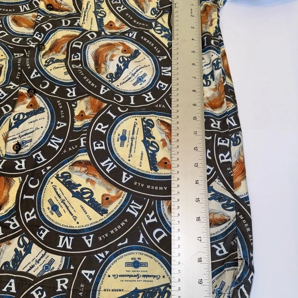 Columbia Shirt Men's XL American Red Drum Fish All Over River Lodge Amber Ale